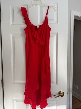 H&M Red Ruffle Wrap Midi Dress